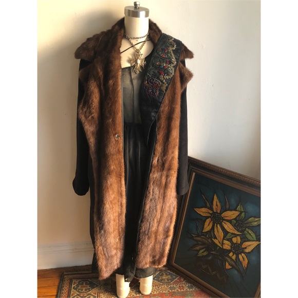 Vintage Jackets & Blazers - Vintage Cinzia Rocca Navy-Mink-Coat